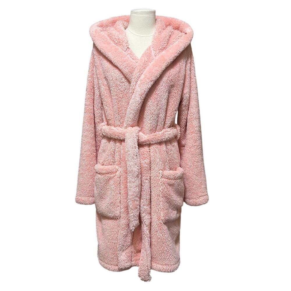 UGG Aarti Pink Plush Hooded Robe Women's XL Cozy Fleece Belted Bathrobe